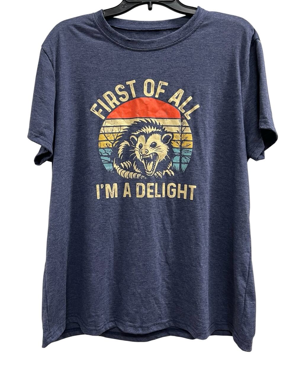 First of all I’m a delight angry opossum blue tee plus sz XXL 2X - Picture 1 of 4